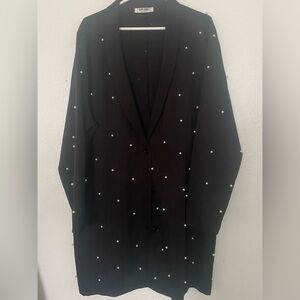 Elegant Black dress coat with Pearl Accents